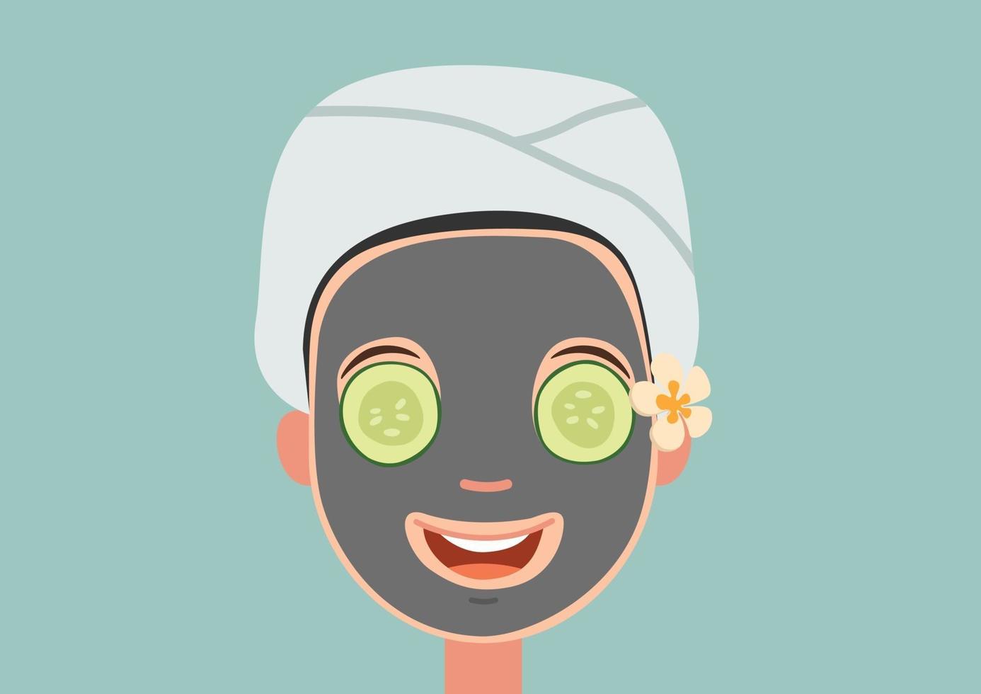 girl with face mask relaxing vector