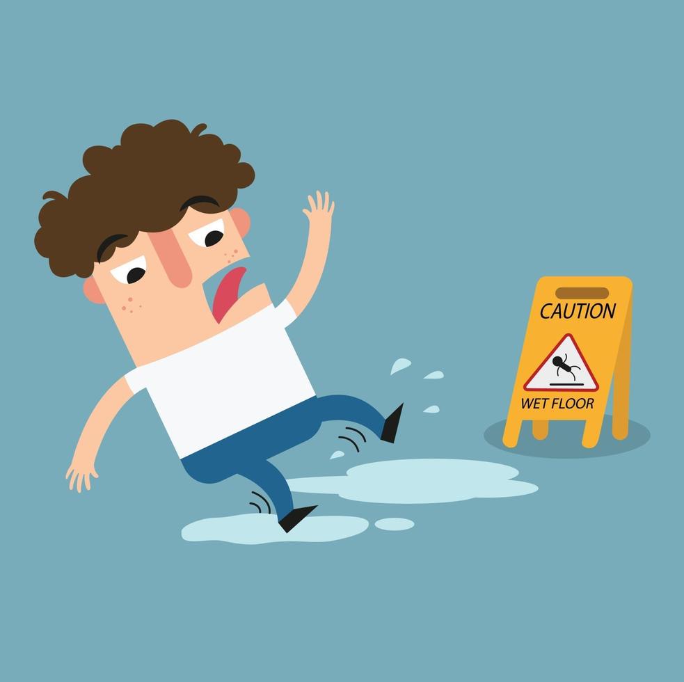 wet floor caution sign.Danger of slipping isolated illustration vector