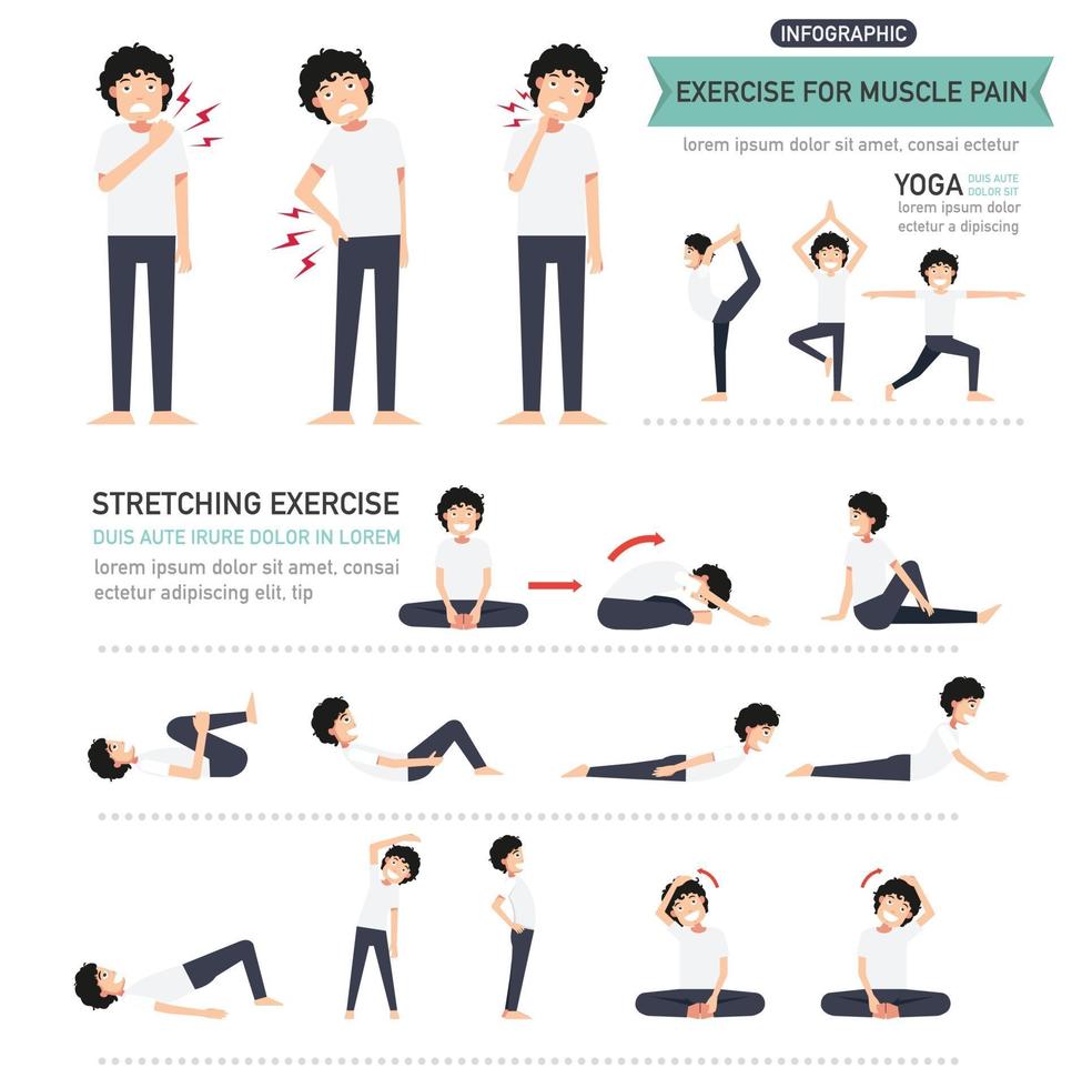 ejercicio para el dolor muscular infografía vector