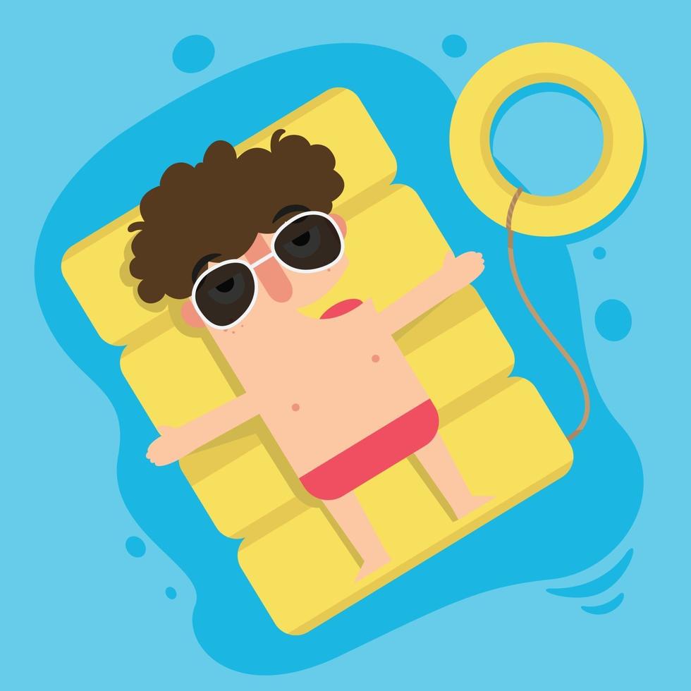 The boy floating on inflatable,summer vacation fun vector