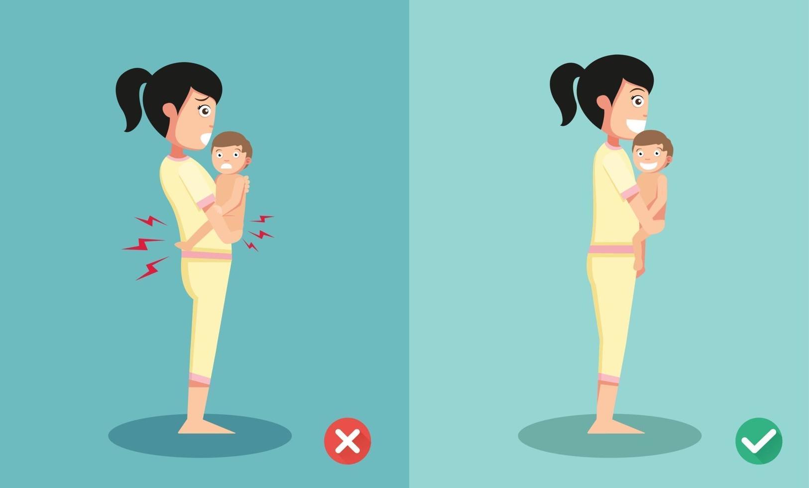 Best and worst positions for standing holding little baby vector