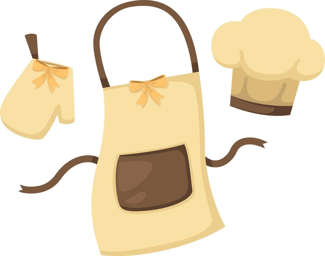 kitchen glove and apron and chef hat on white background vector