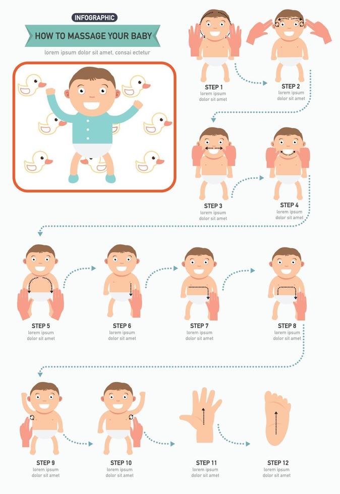 cómo masajear a tu bebé infografía vector
