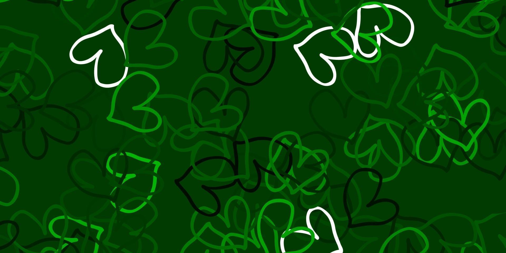 textura de vector verde claro con corazones encantadores.