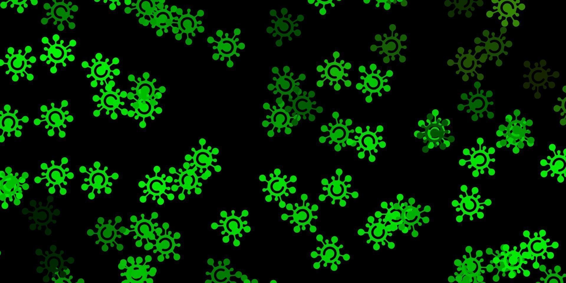 Dark green, yellow vector background with covid-19 symbols.