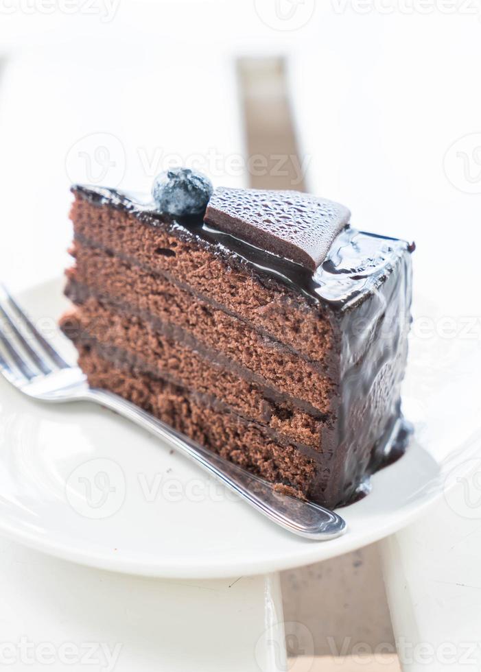 Chocolate fudge cake in cafe photo