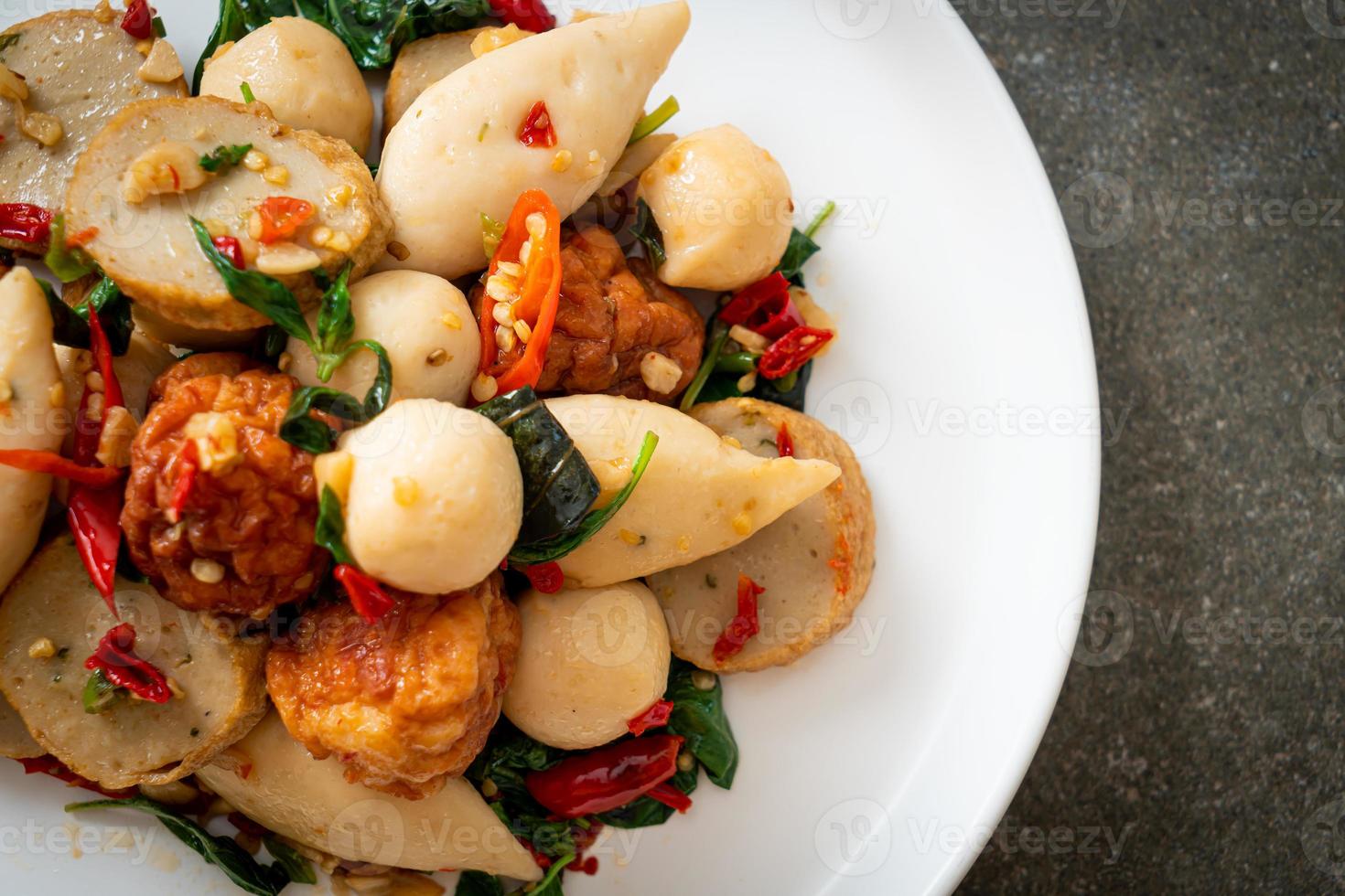 Spicy stir fried fish balls photo