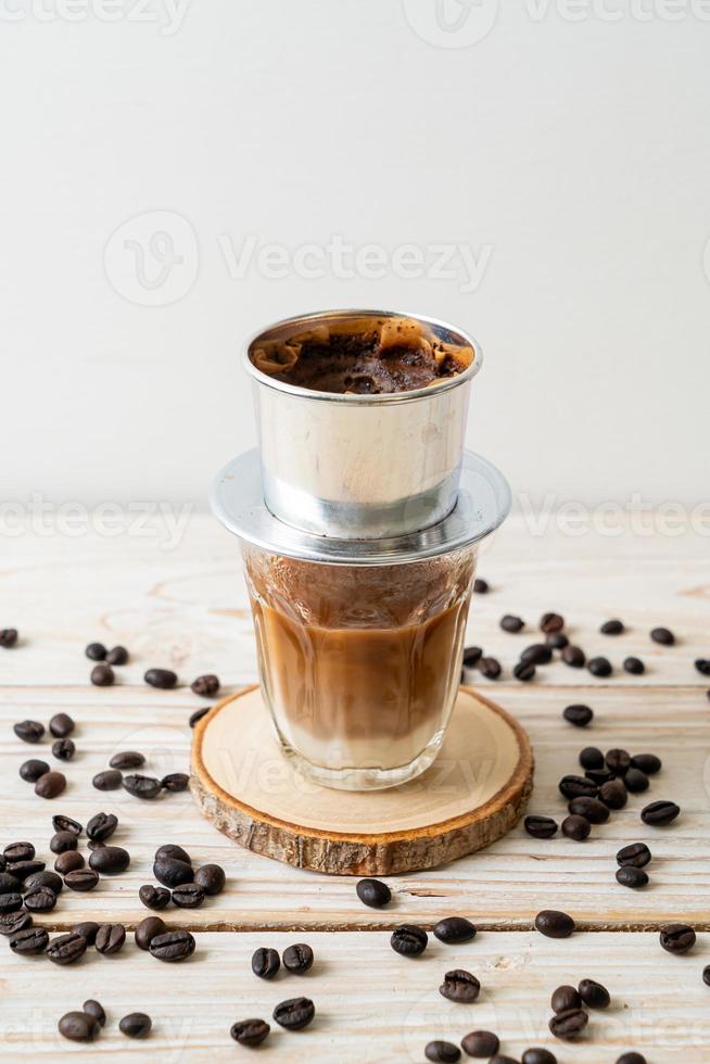 Hot milk coffee dripping in Vietnam style photo