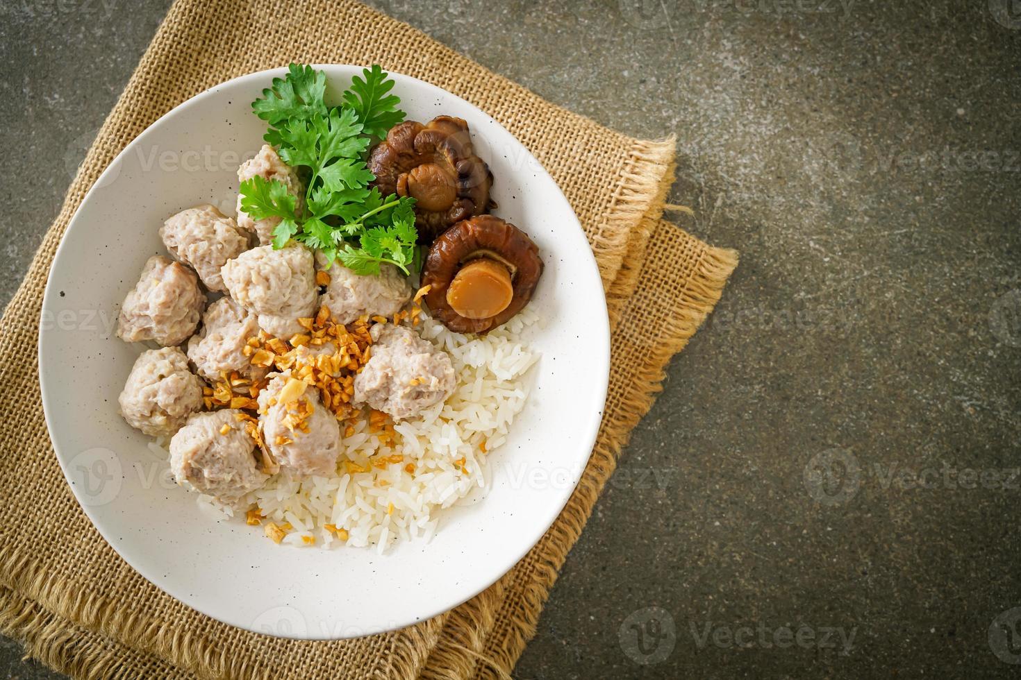 gachas de arroz seco con tazón de cerdo hervido foto