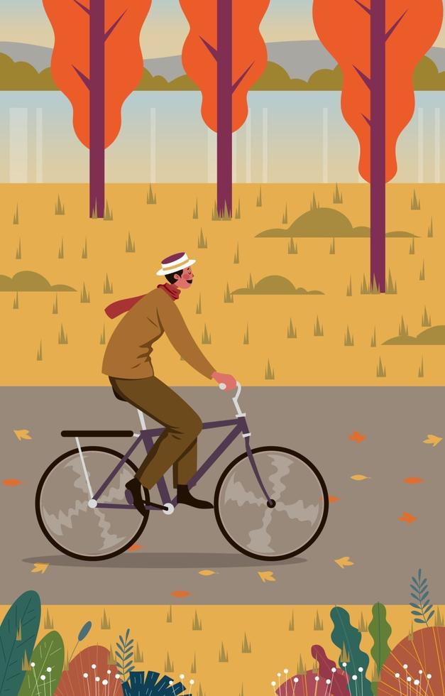 Young Happy Man Rides a Bicycle vector
