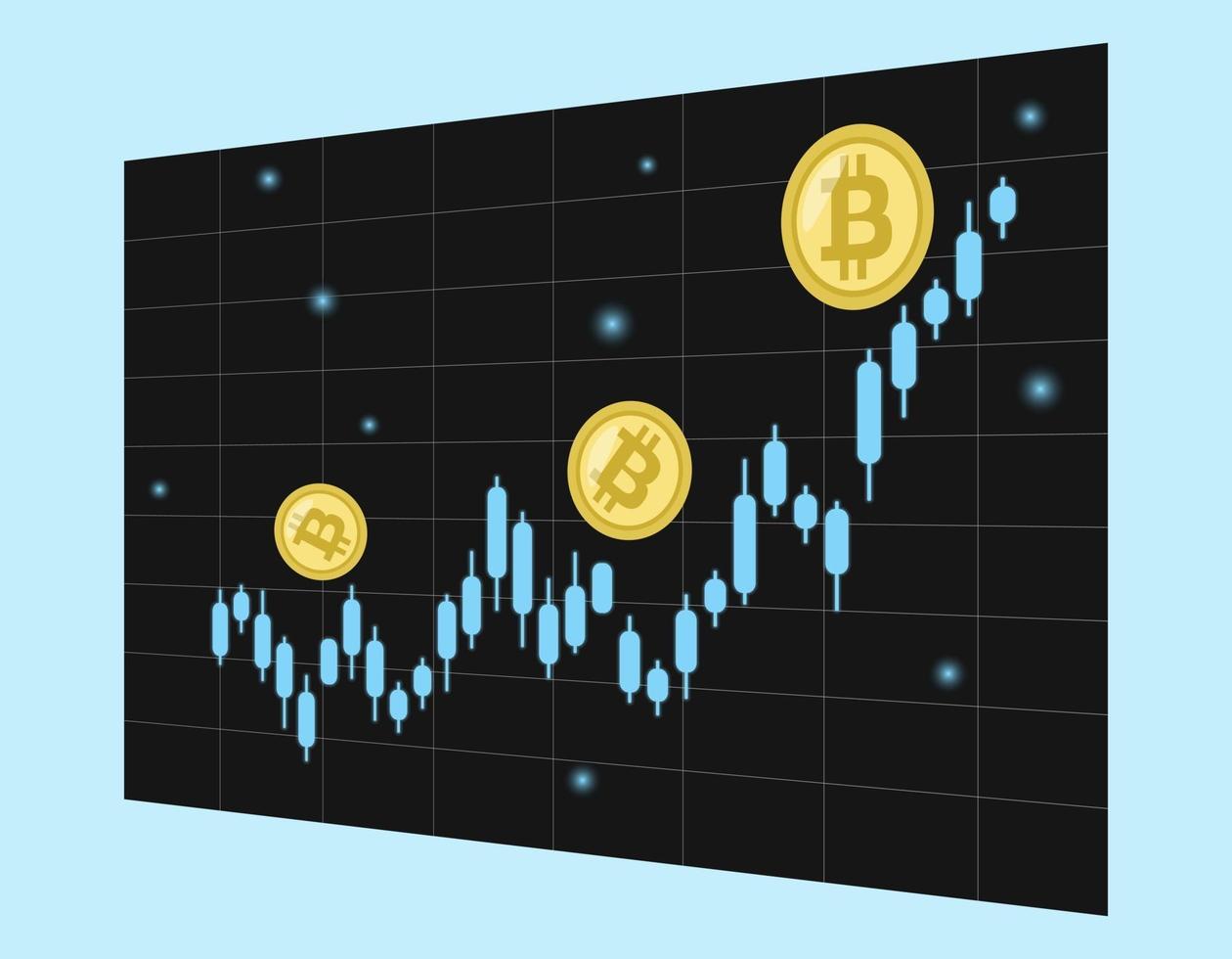 Bitcoin increases. Crypto currency chart goes up vector
