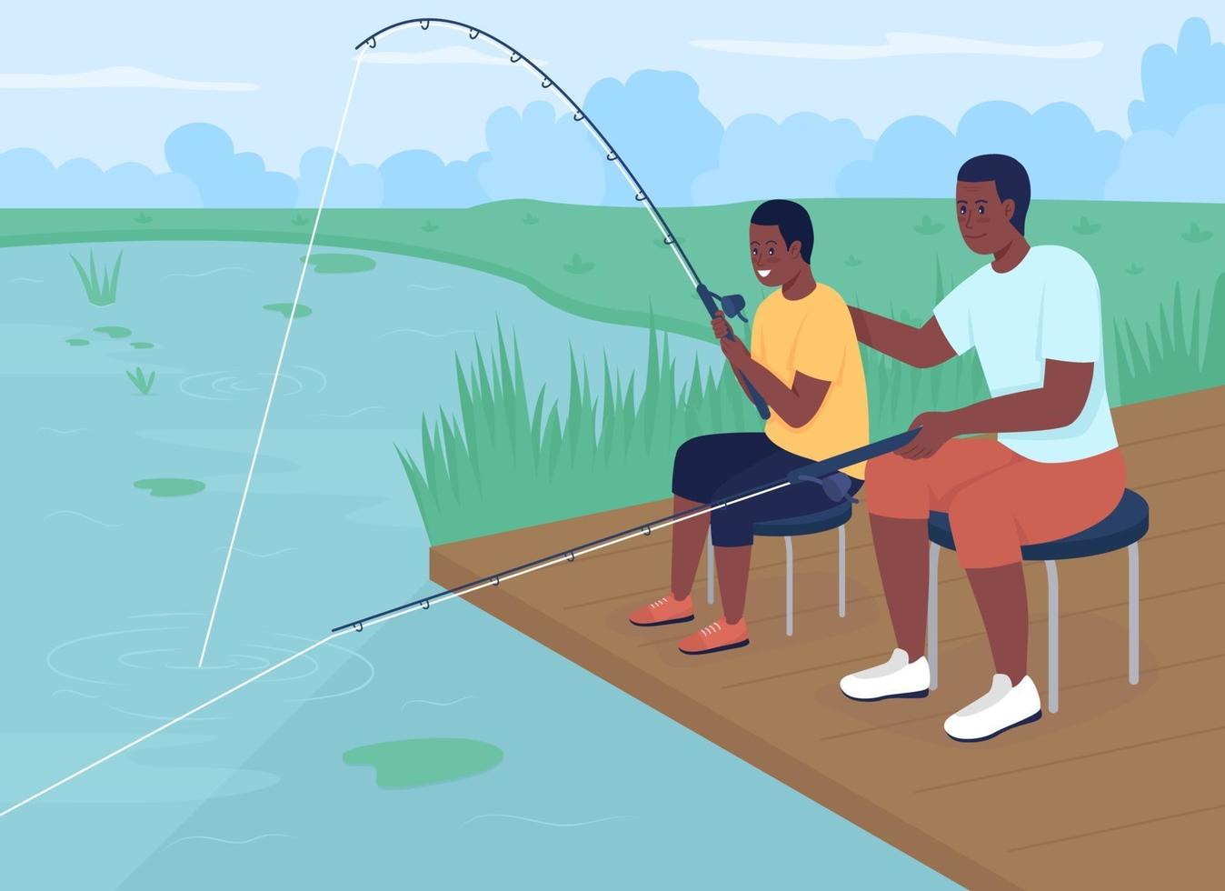 Pesca con papá ilustración de vector de color plano