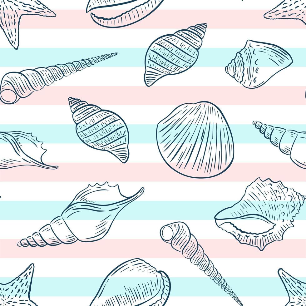 Pattern Seashells sketch vector illustration