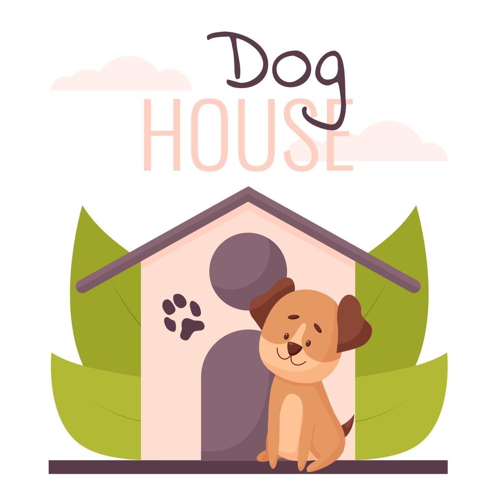 Cute illustration of animal house with plants and lettering vector