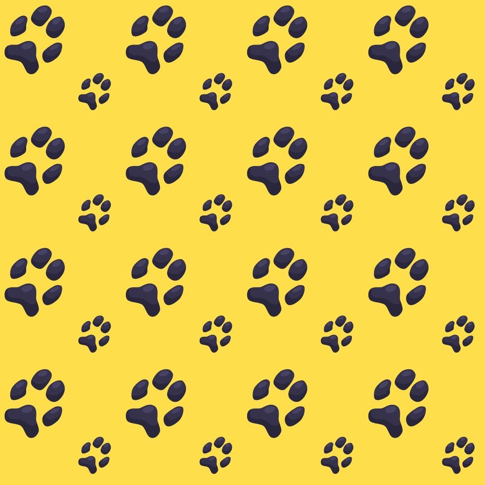Patrón de colores de huellas de perros o gatos sobre fondo amarillo vector