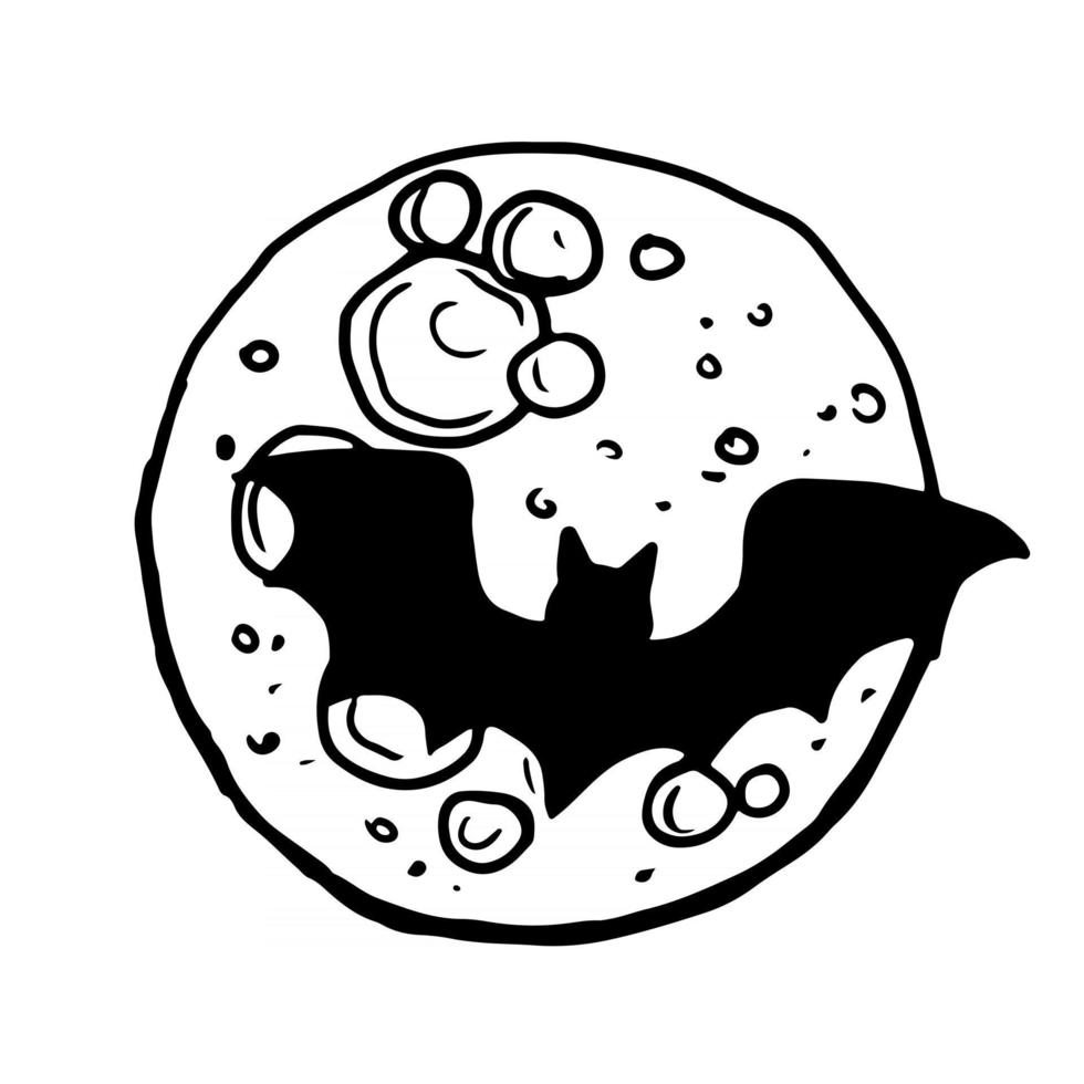 Black silhouette of a bat on the background of the full moon. vector