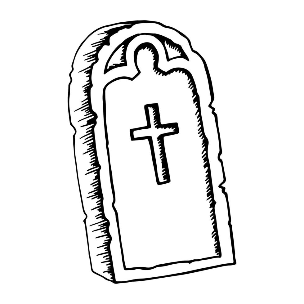 lápida de halloween en mal estado de la vendimia. doodle, bosquejo, negro, lápida vector