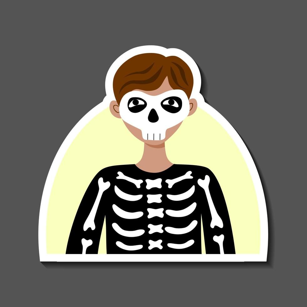 pegatina infantil disfraz de esqueleto de halloween. avatar de redes sociales. vector