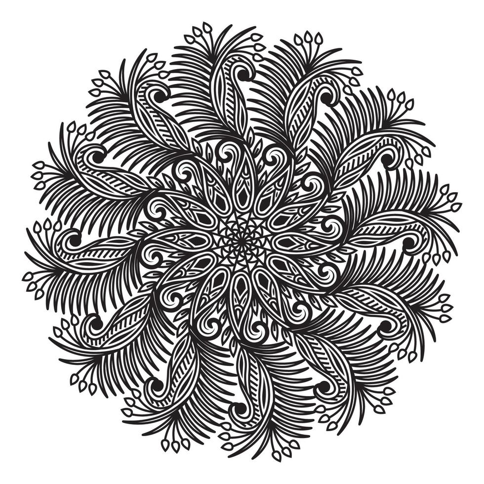 diseño floral de la mandala del patrón de la hoja de la obra de arte de la línea natural verde vector