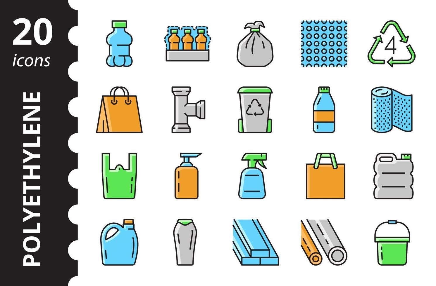 Low density polyethylene - linear colored icon set. Vector symbols.
