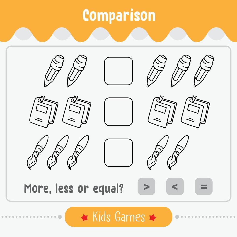 Comparación de juegos de matemáticas de números para niños más menores o iguales vector