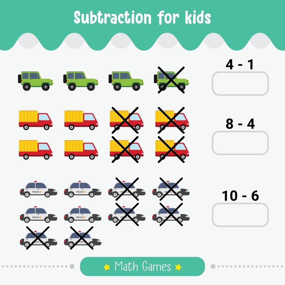 Math children game subtraction for kids math worksheet vector