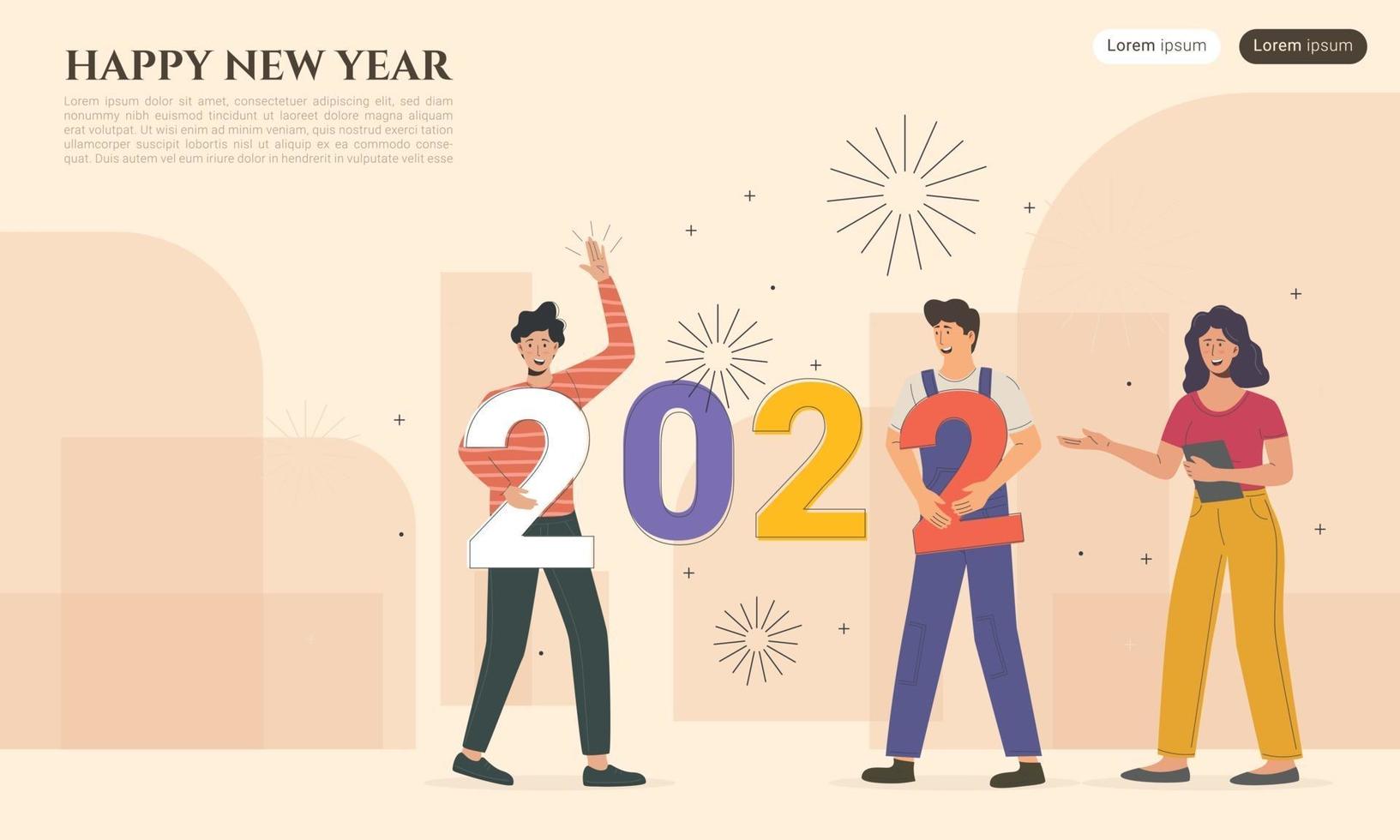 Happy new year 2022 Characters connect new year numbers together vector