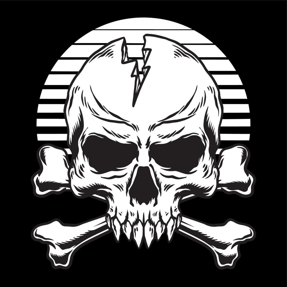 Vintage Skull with crossbones black and white vector