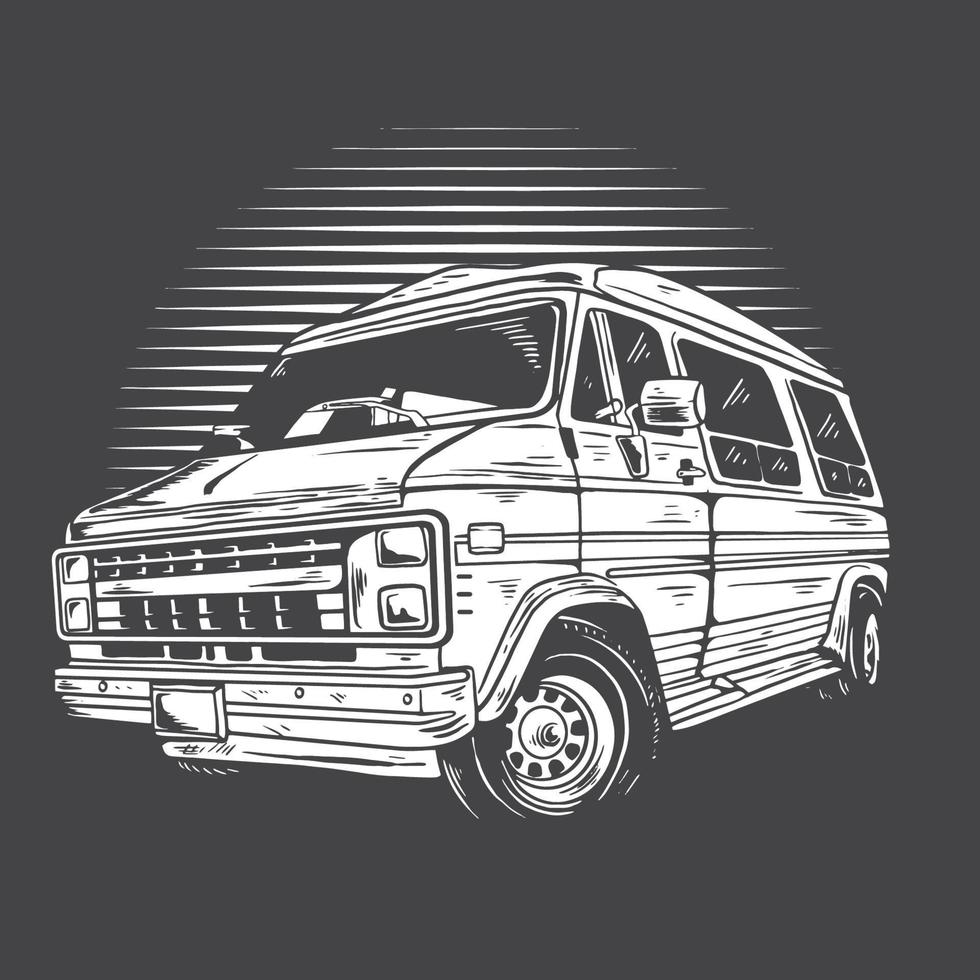 Vintage Van illustration black and white vector