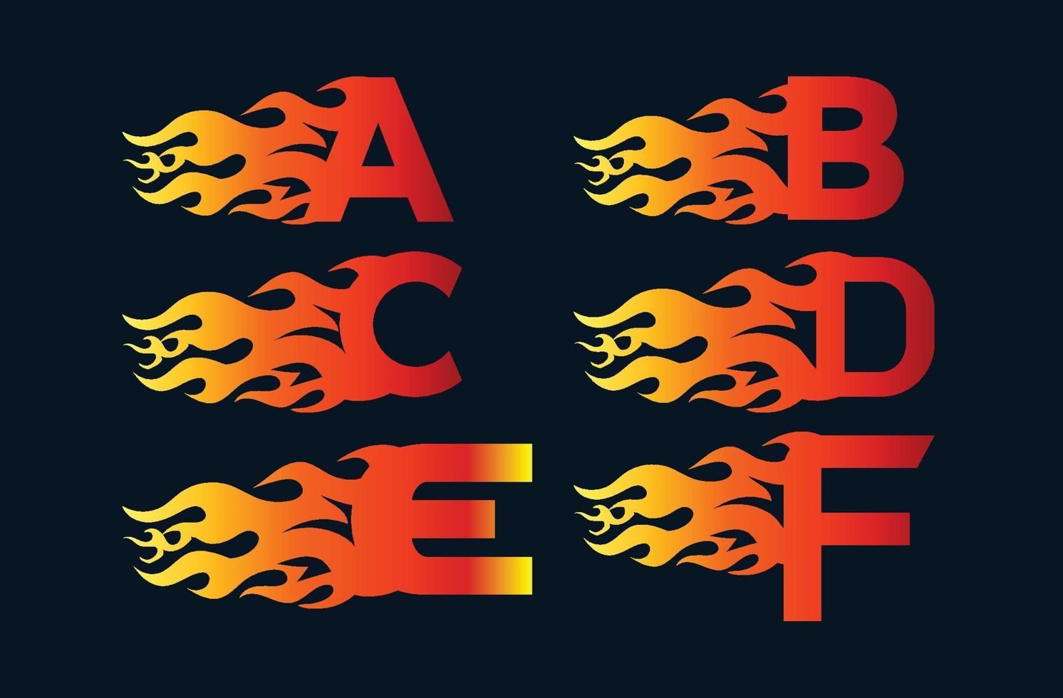 A to F Fire Letter Logo Design Template vector