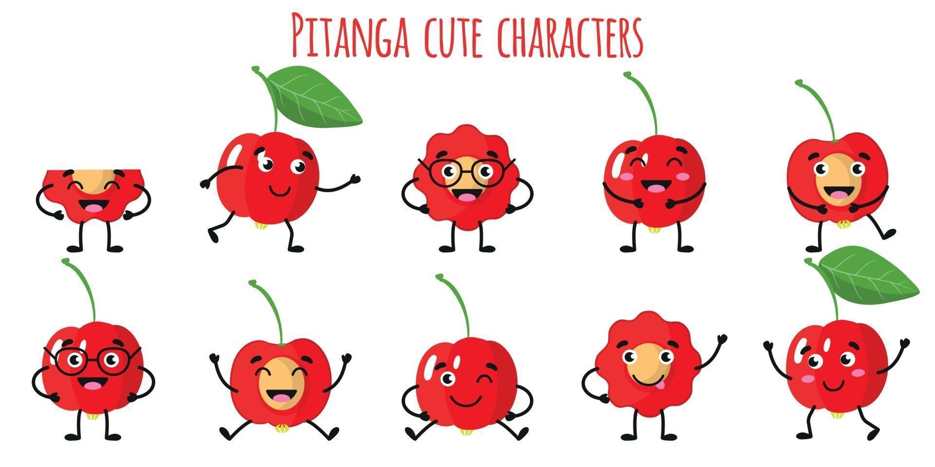 pitanga fruit lindos personajes divertidos con diferentes emociones vector