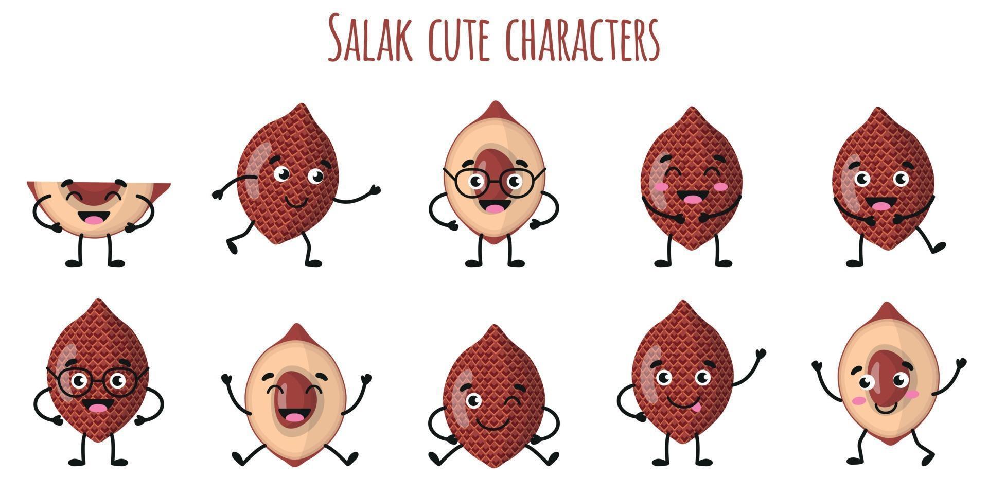 Salak fruit cute funny characters with different emotions vector