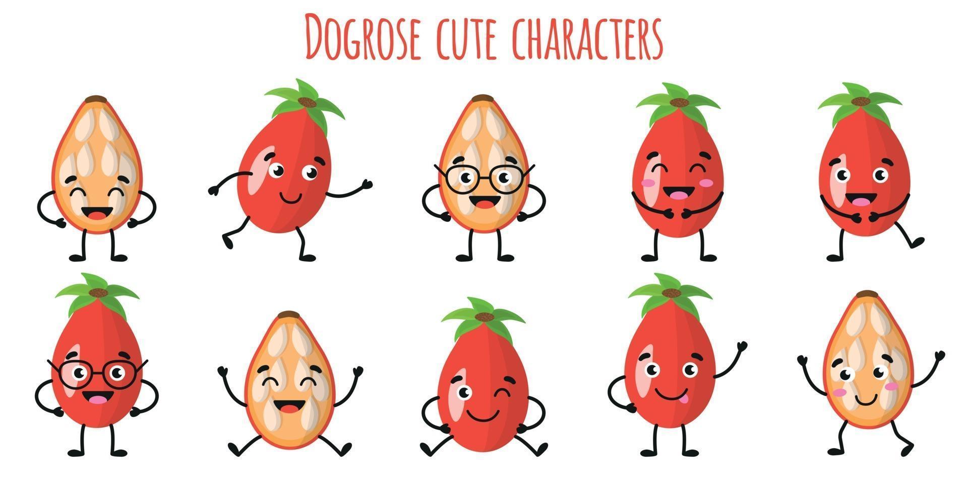 dogrose fruit lindos personajes divertidos con diferentes emociones vector