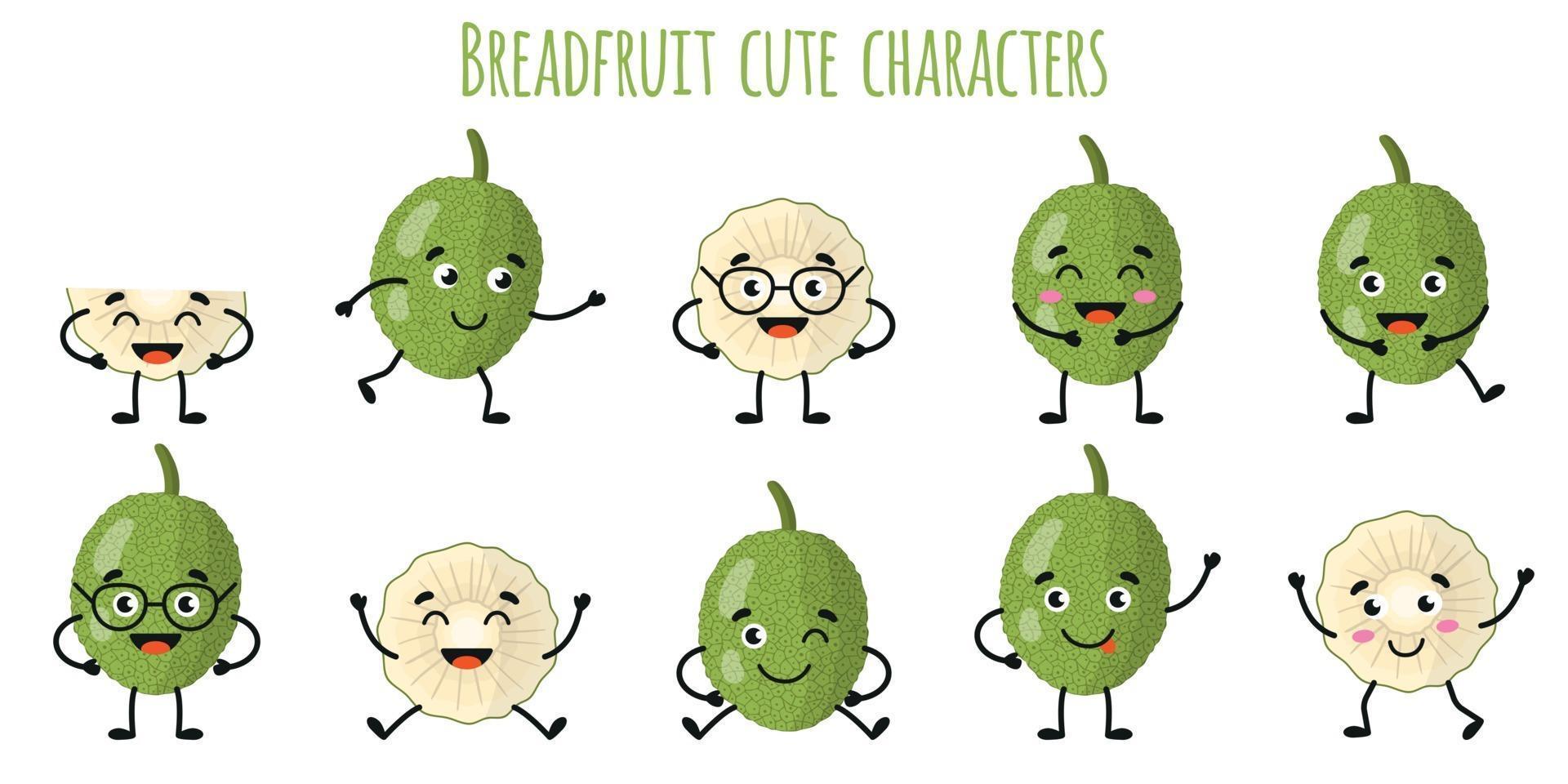 Breadfruit fruit cute funny characters with different emotions vector