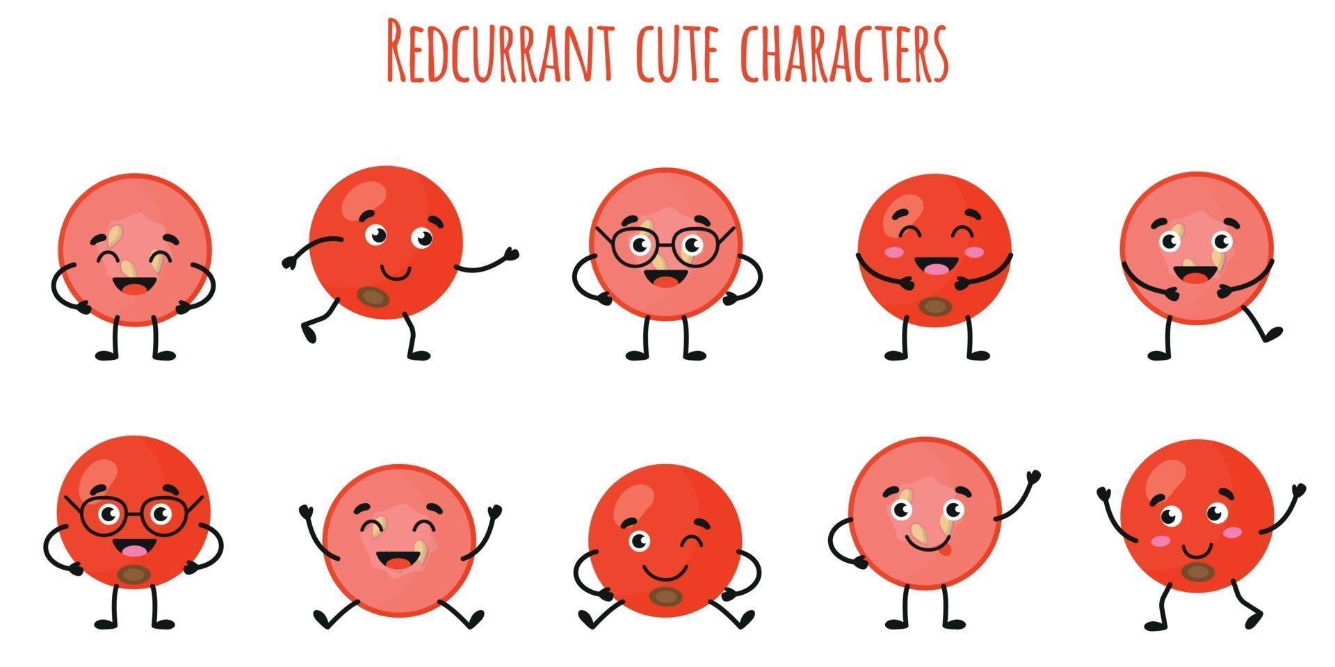 Redcurrant fruit cute funny characters with different emotions vector