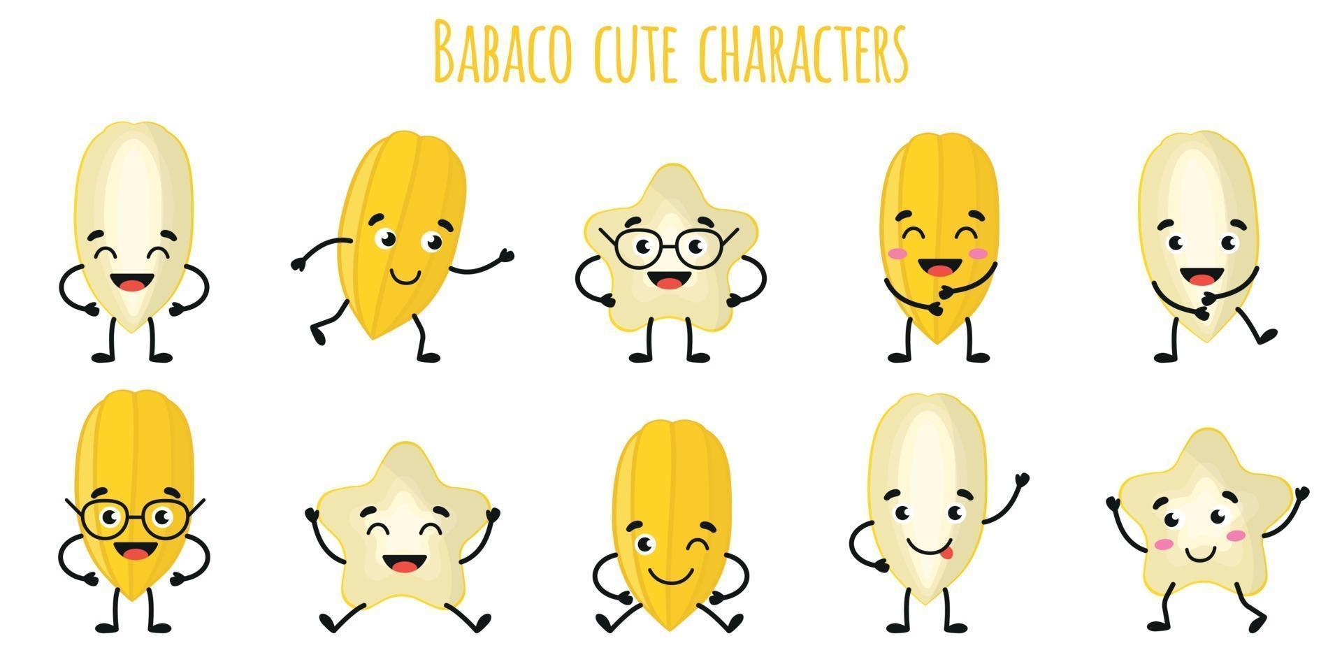 babaco fruit lindos personajes divertidos con diferentes emociones vector