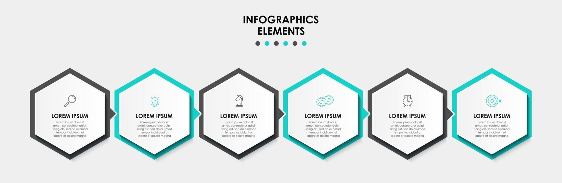 Plantilla de diseño infográfico con iconos y 6 opciones o pasos. vector