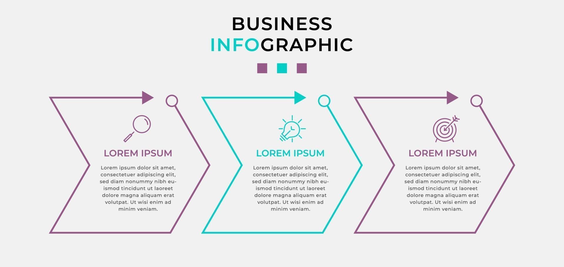 Plantilla de negocio de diseño infográfico con iconos y 3 opciones o pasos. vector