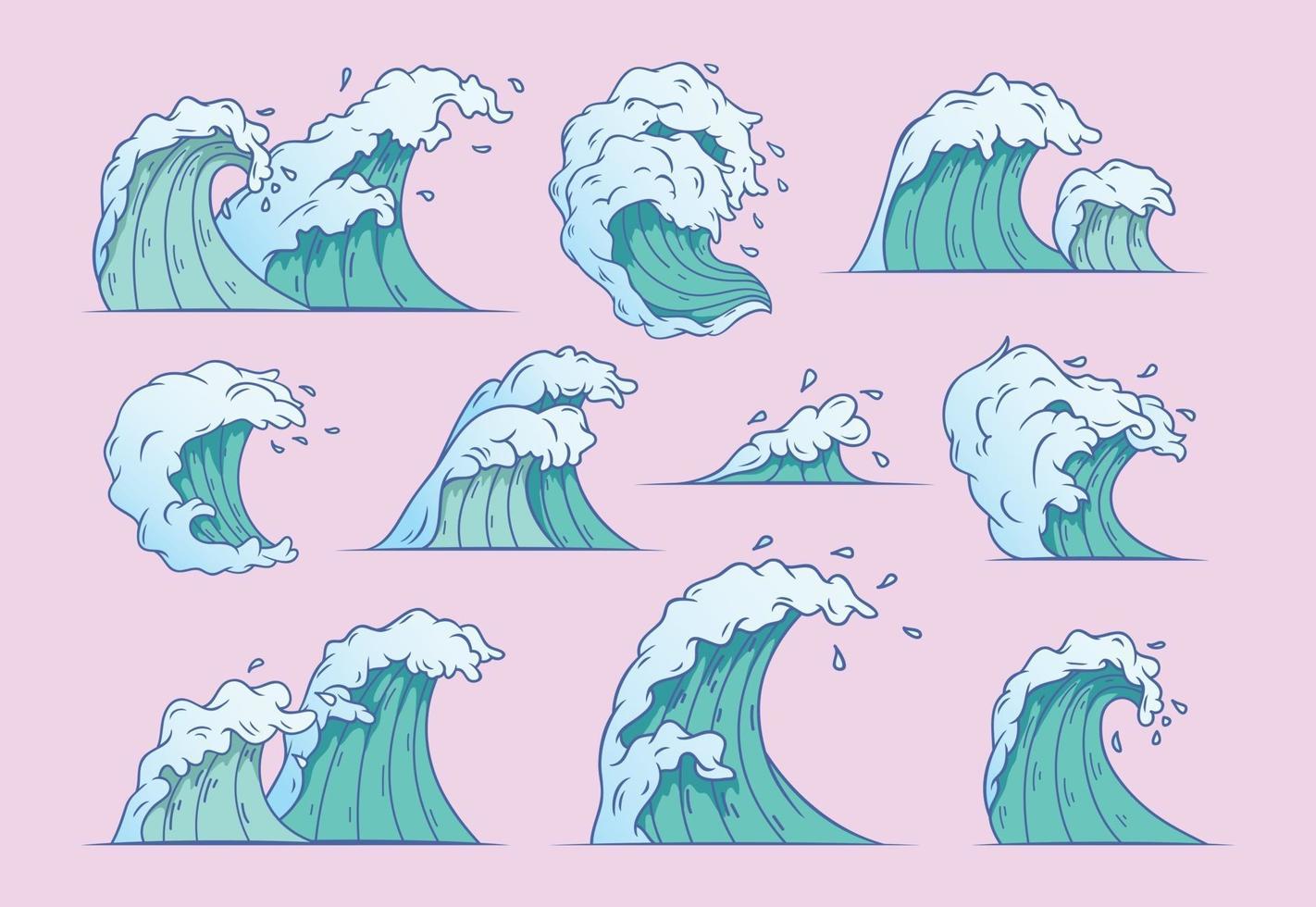 Wave set in japanese style vector