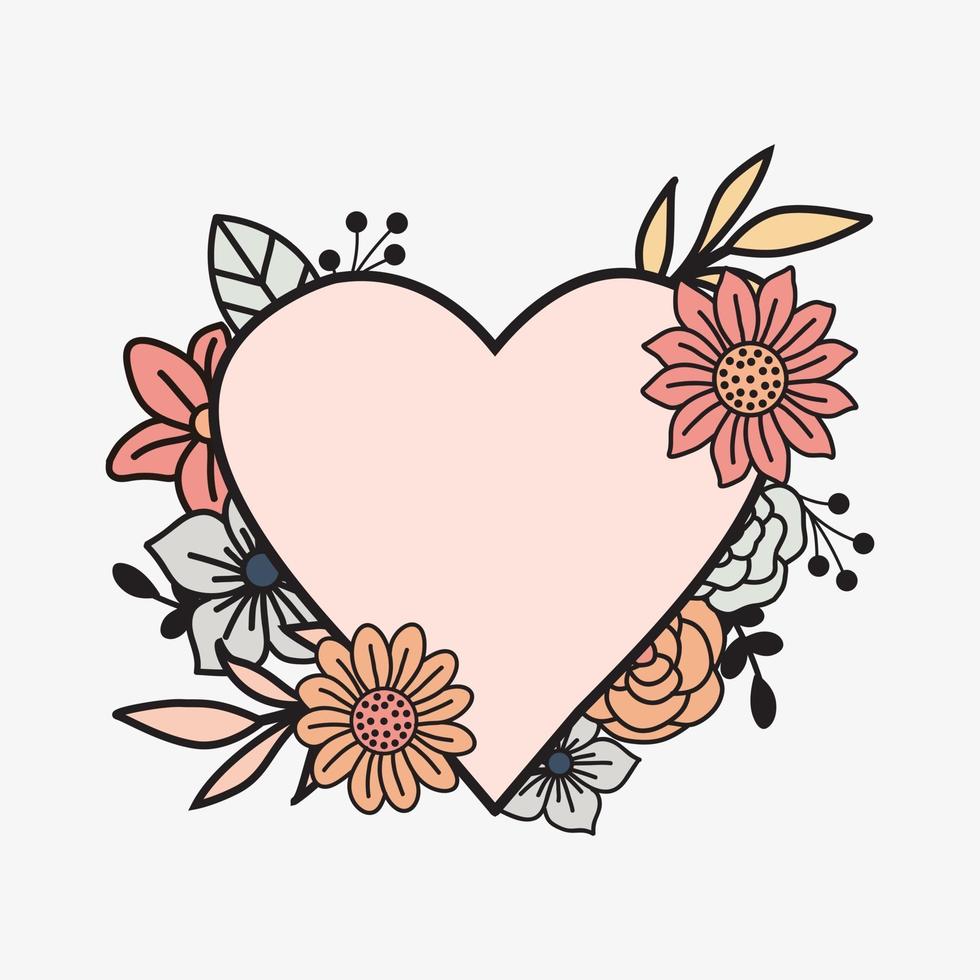 Love frame of floral flat design vector