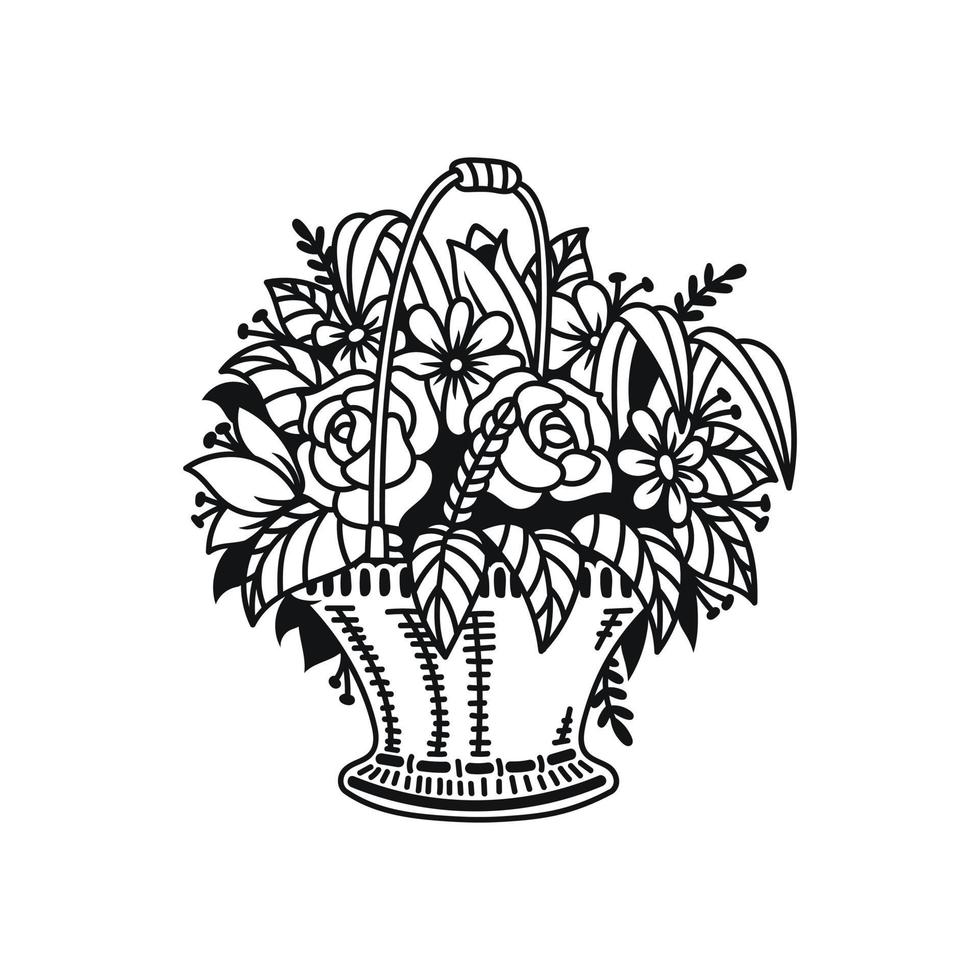 Beautiful Floral cut files in wicker basket vector