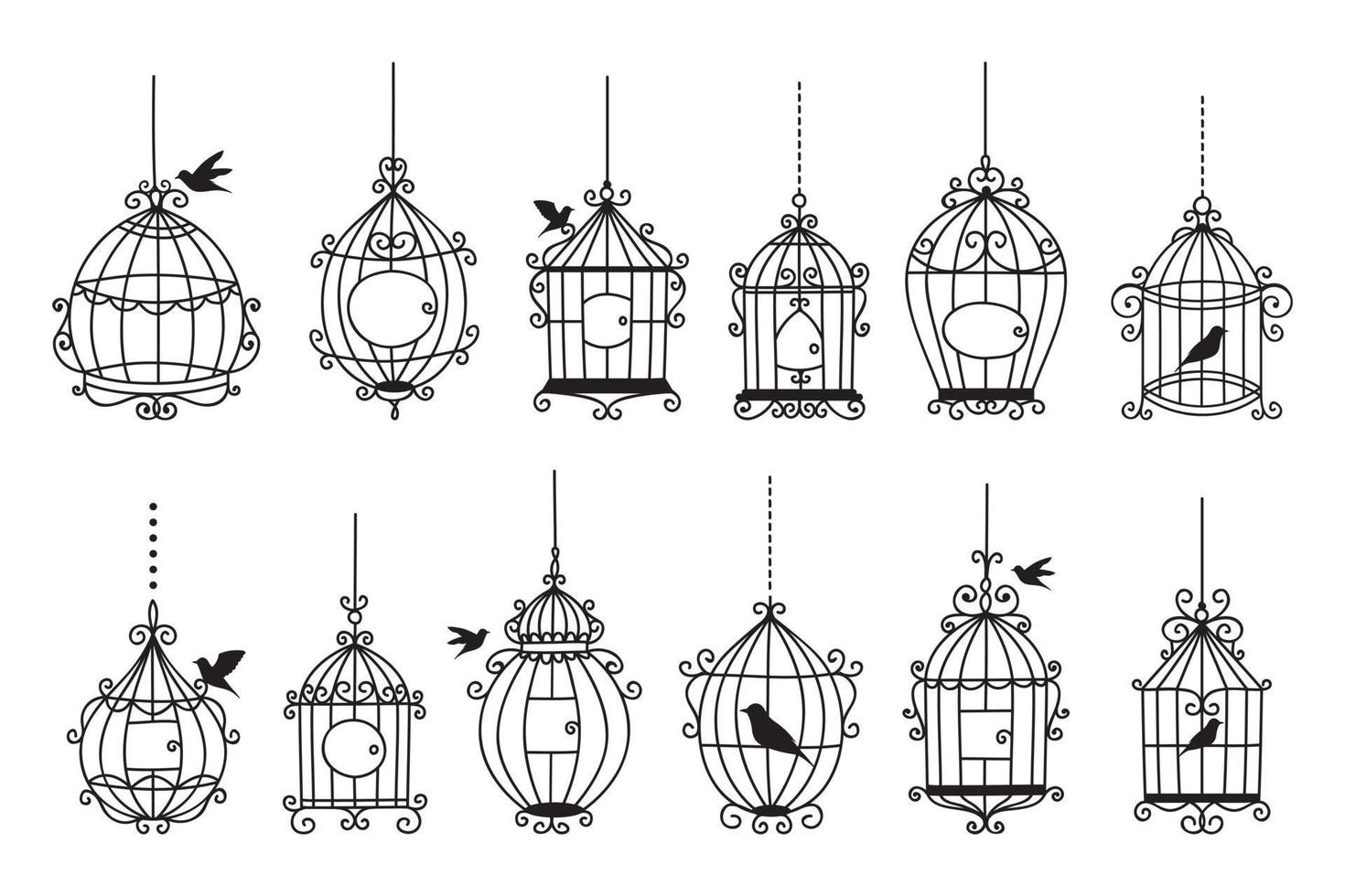 Set of hand drawn wedding birdcage collections vector