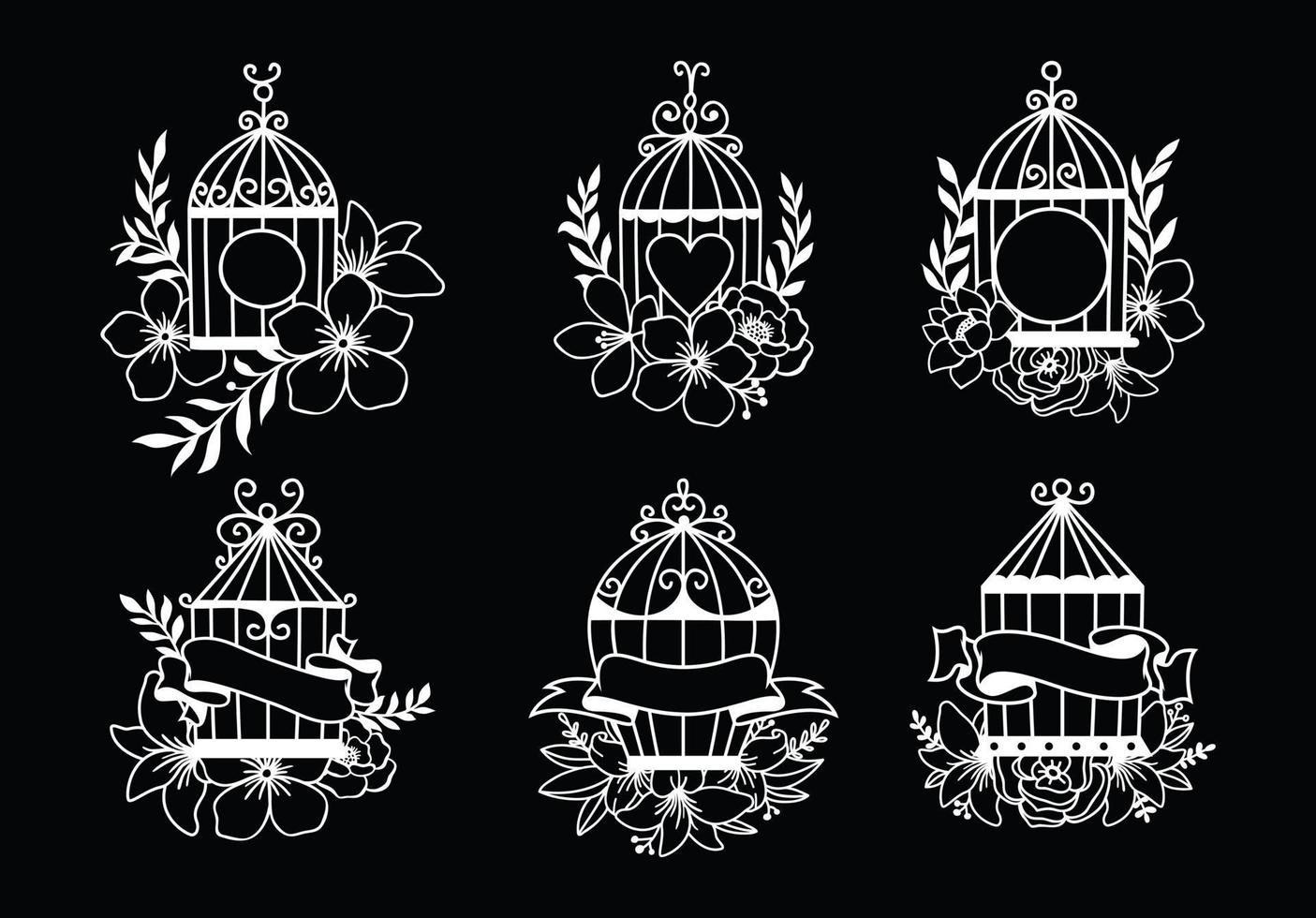 Set of hand drawn wedding birdcage collections vector