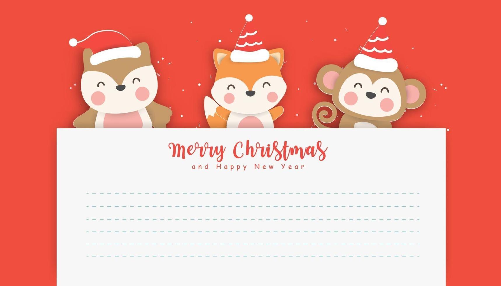 Fondo navideño con lindos animales con espacio para texto. vector