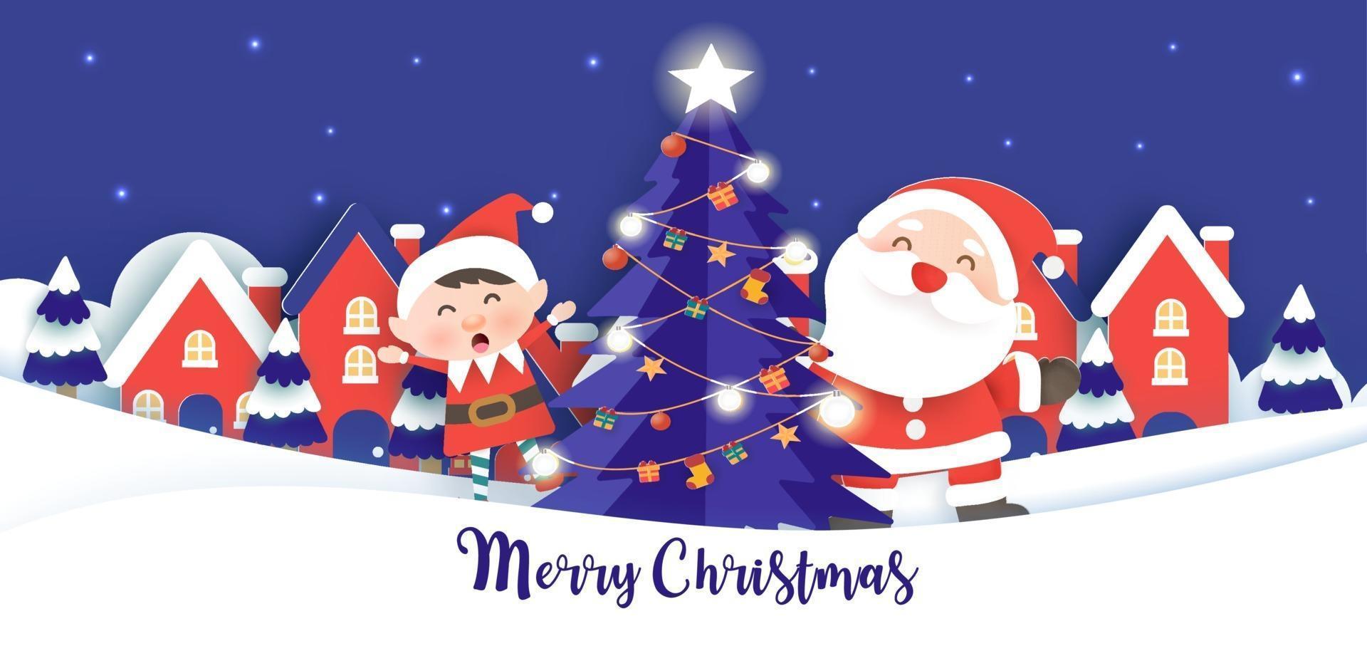 Christmas sale banner with Santa clause and friends. vector