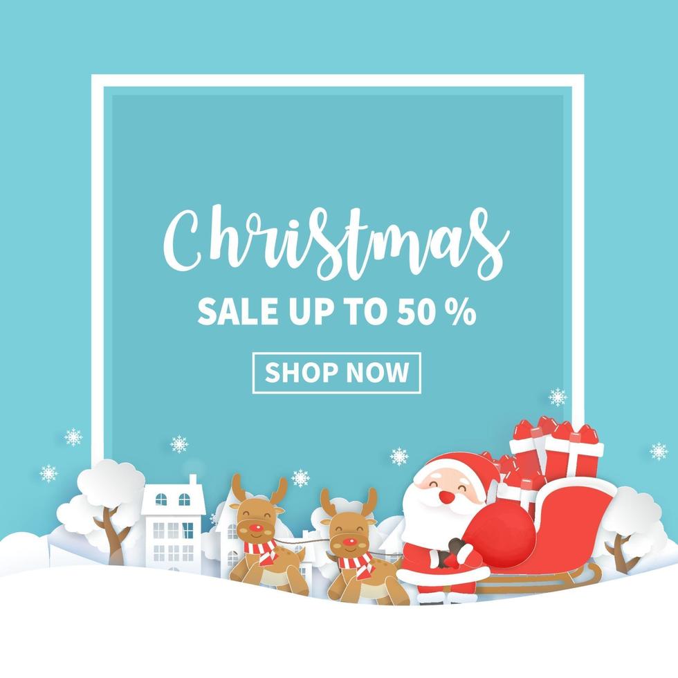 Christmas sale banner with Santa clause and friends. vector