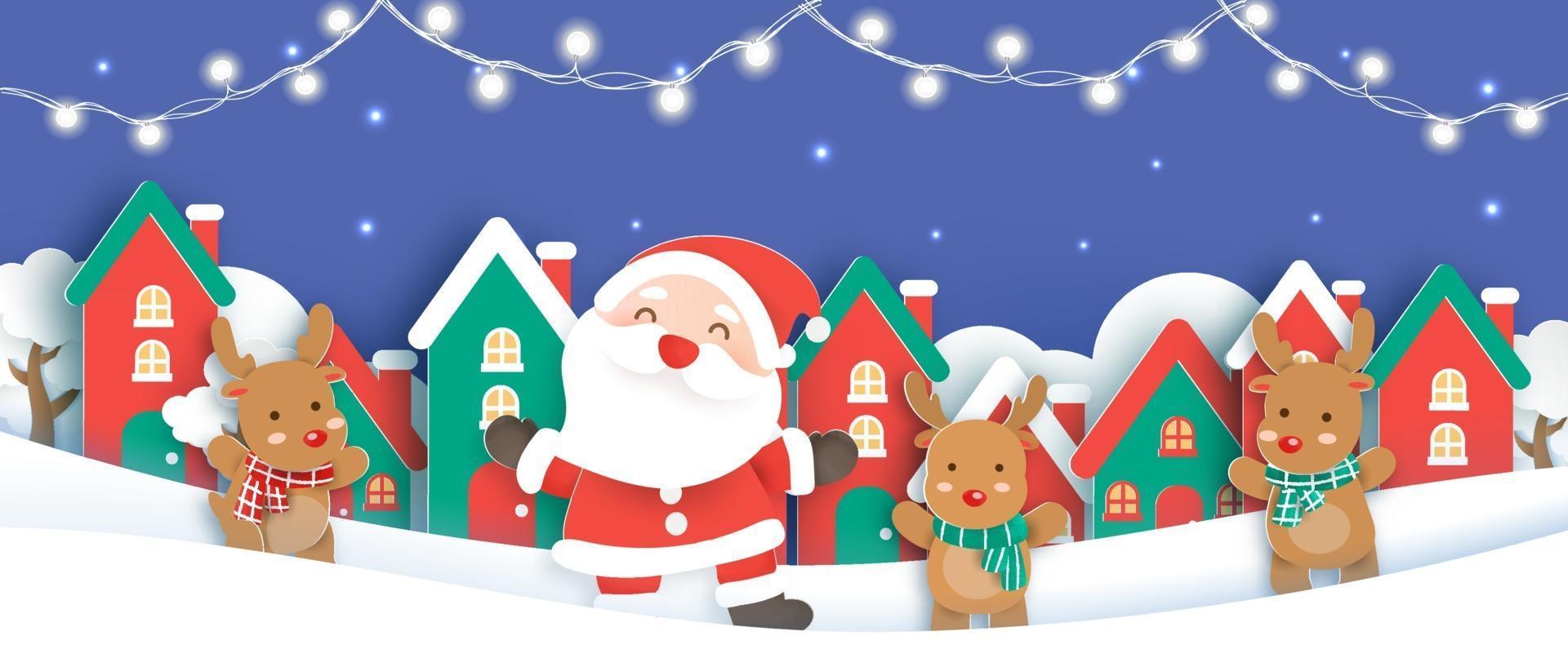 Christmas banner with a Santa Clause and friends. vector