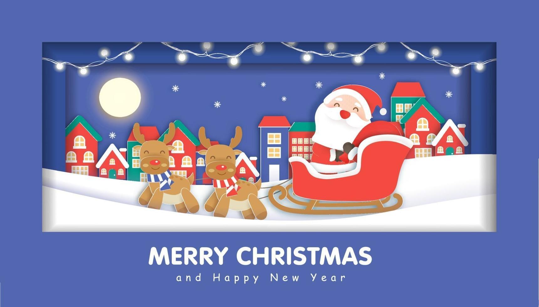 Merry Christmas with a Santa Clause and friends . vector