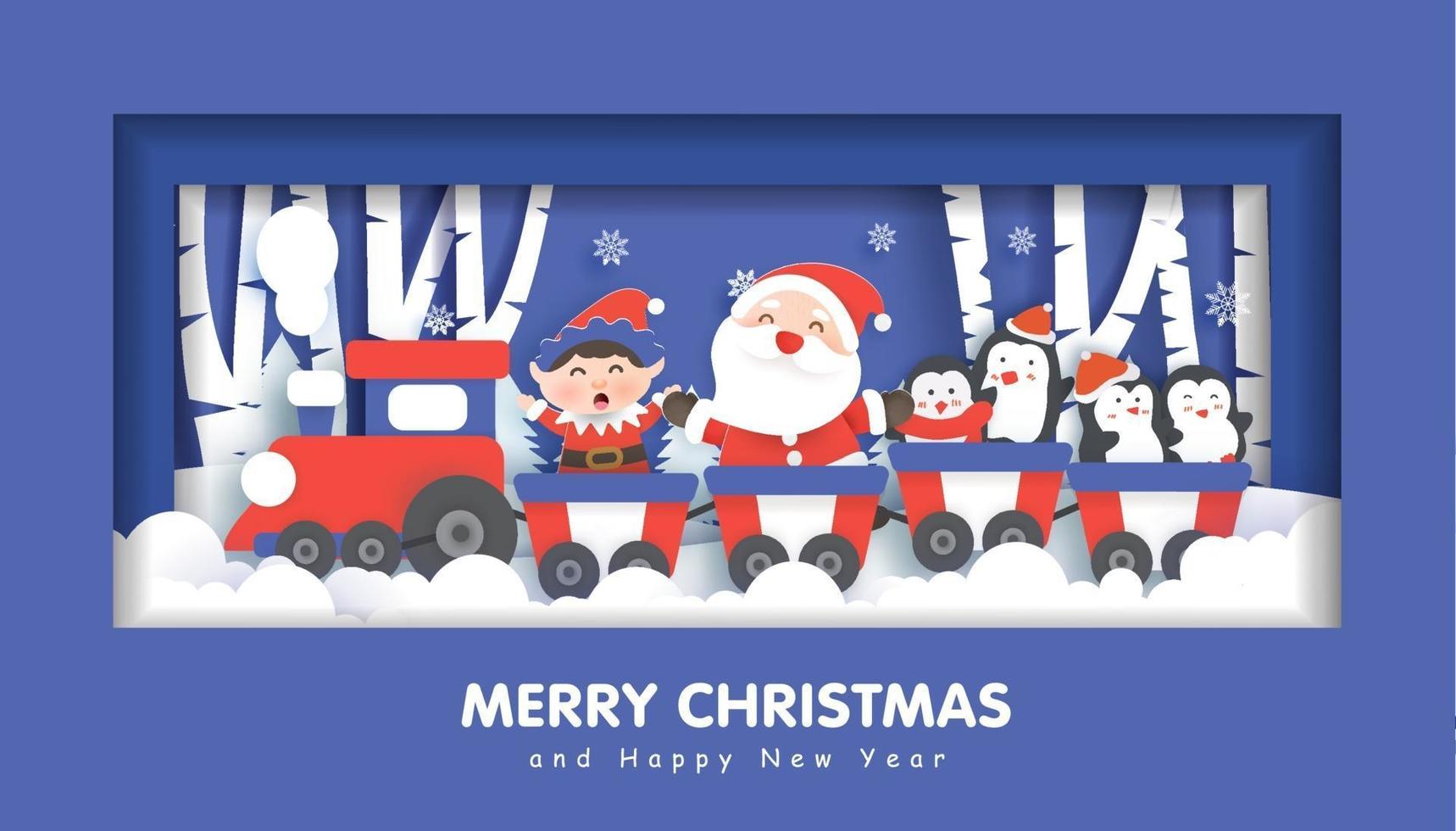 tarjeta de navidad con santa claus y amigos. vector