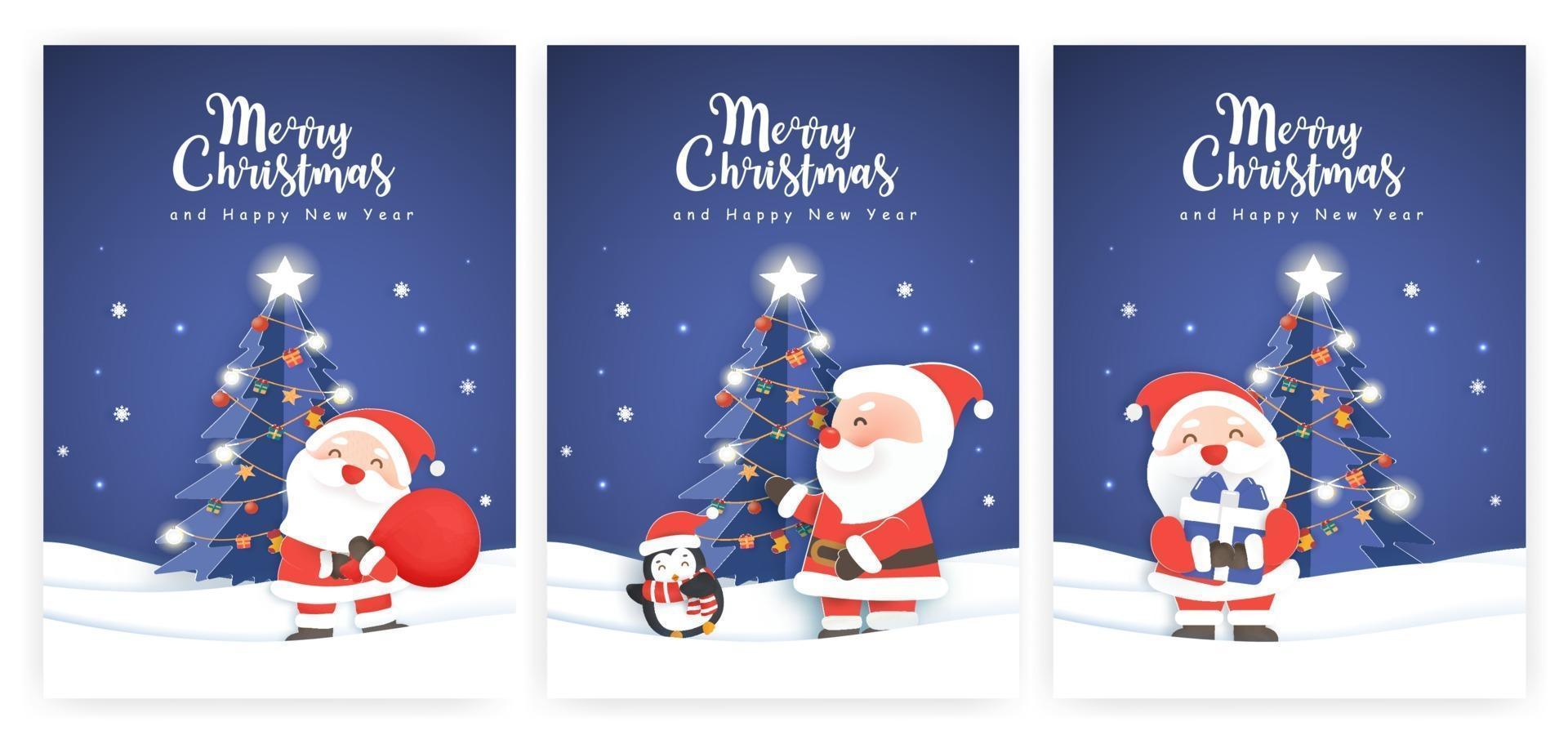 tarjetas de navidad y tarjetas de felicitación de año nuevo con una linda santa claus. vector